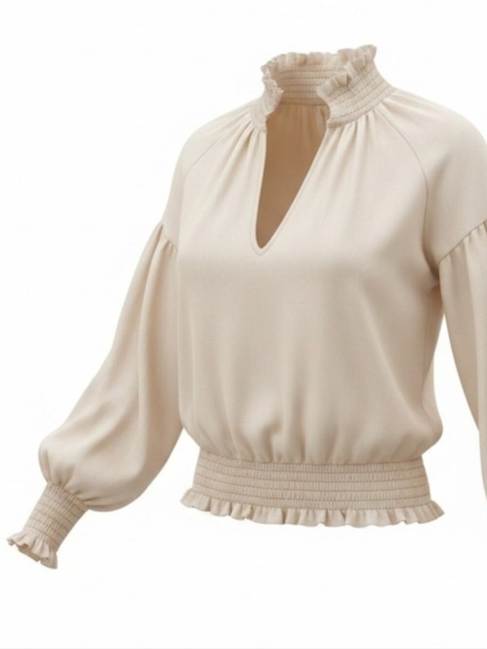 FREE PEOPLE | FP One Solid Smocked Top Ivory Cream Gauzy Boho Peasant Blouse | L